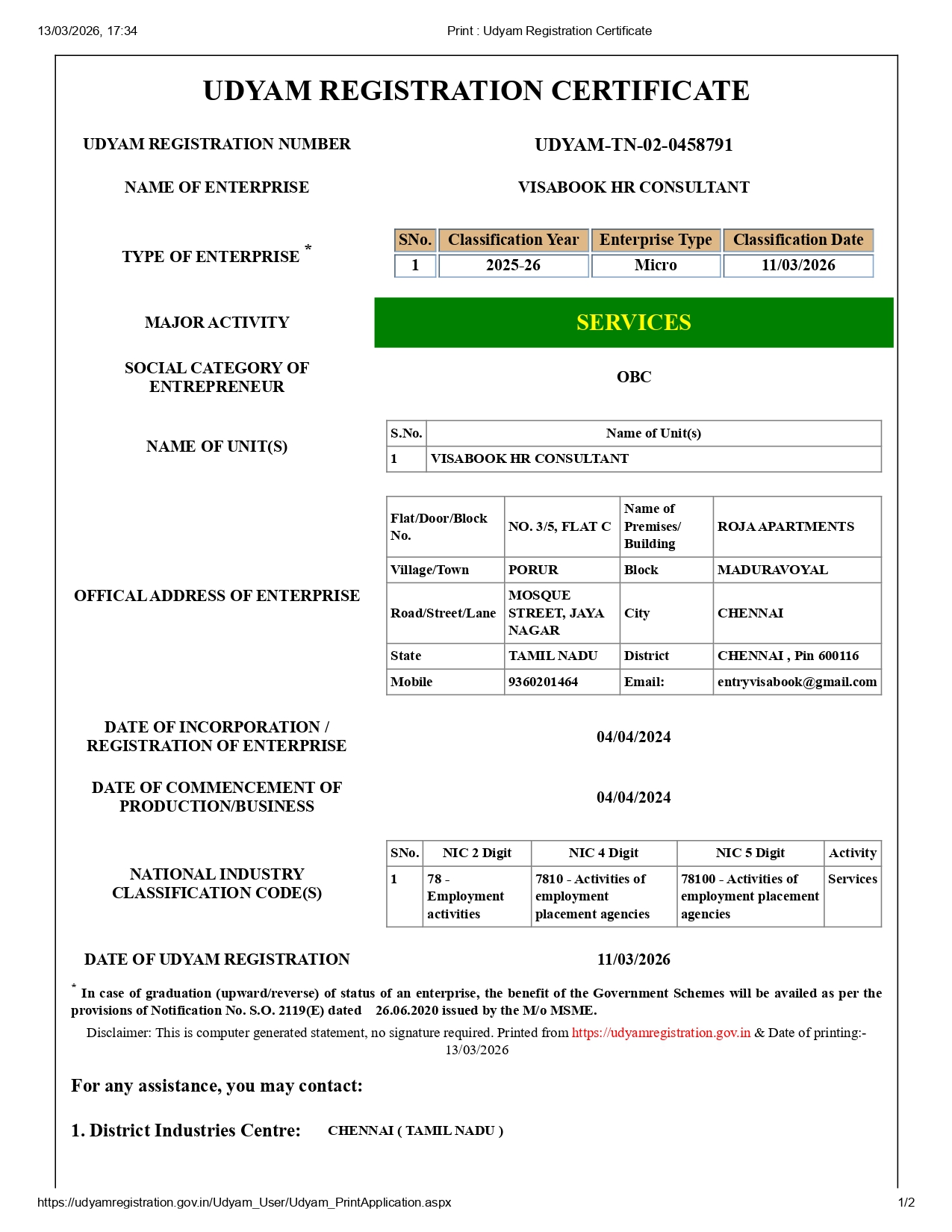 ISO Certificate Page 1